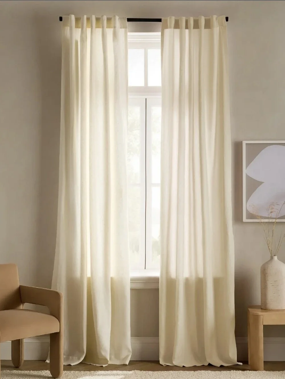Quince Linen Ivory Filtering Curtains, 96